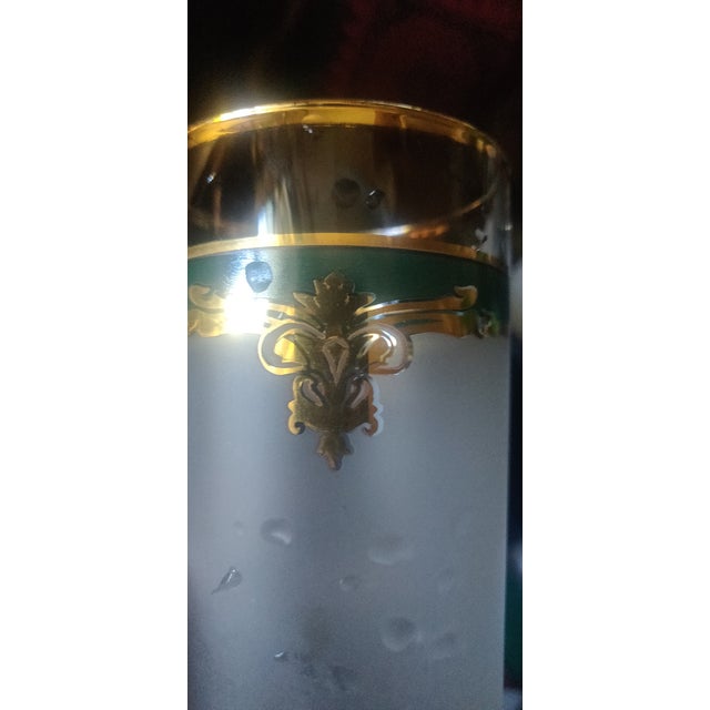 Late 19th Century Vintage Culver Gold Rim and Green Tall Tumblers G Drinking Glasses - Set of 4 For Sale - Image 5 of 11