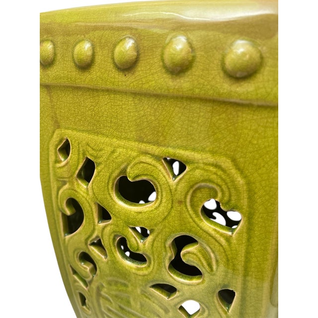 Mid Century Hexagonal Avocado Green Garden Stool For Sale - Image 9 of 9