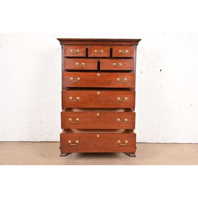 Late 20th Century Hickory Chair Georgian Carved Mahogany Highboy Dresser For Sale - Image 5 of 13