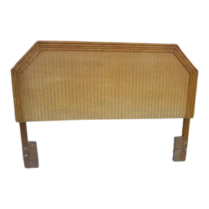 1980s Hollywood Regency Style Faux Bamboo Wood Wicker Queen Headboard in Honey Color