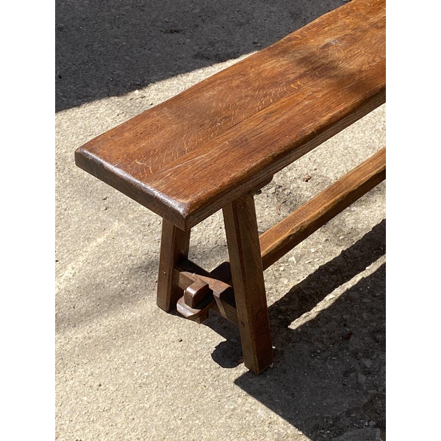 Rustic Oak Farmhouse Bench, 1950s For Sale - Image 12 of 18