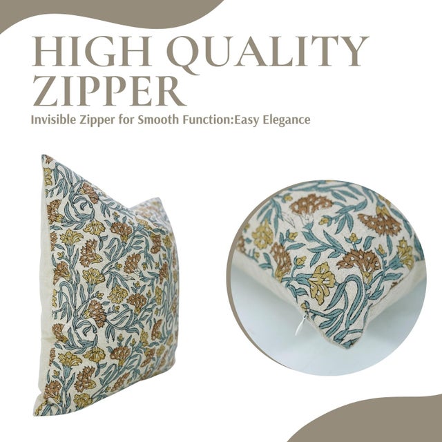 Textile Fabdivine Handmade Block Print Lumbar Pillow Cover 12x20 Pure Linen Thorny Steams Cushion Cover For Sale - Image 7 of 9