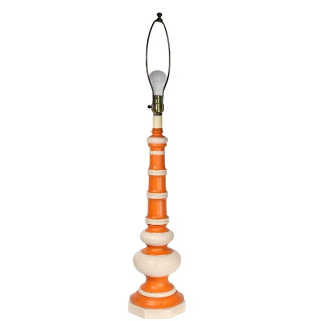Mid-Century Modern Mod Orange and Cream Table Lamp With Original Shade C. 1970’s For Sale - Image 3 of 12