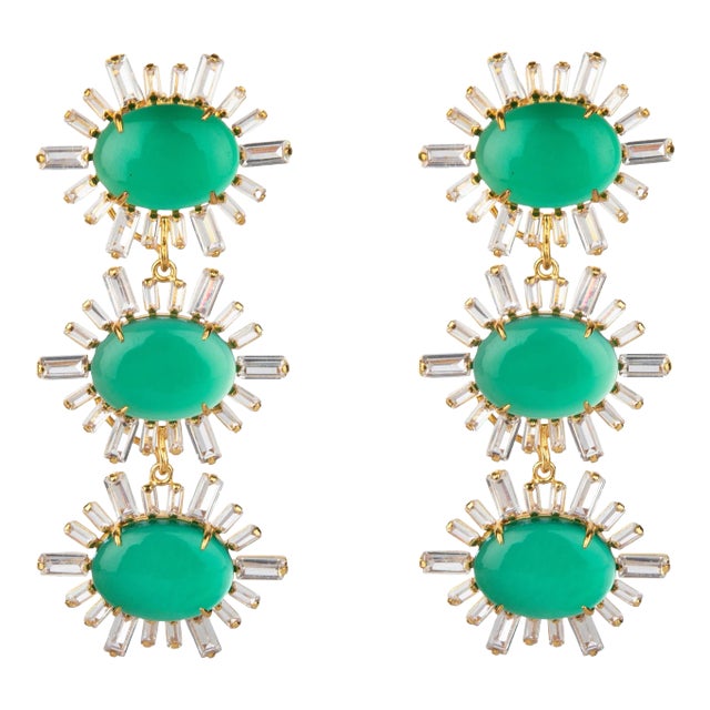 Ann-Margaret Statement Earrings in Green, a pair For Sale