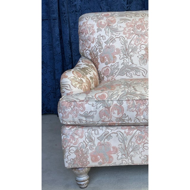 Lounge Chair by Hickory Craft Chair With Orange and Creme Color Damask Fabric For Sale - Image 11 of 14