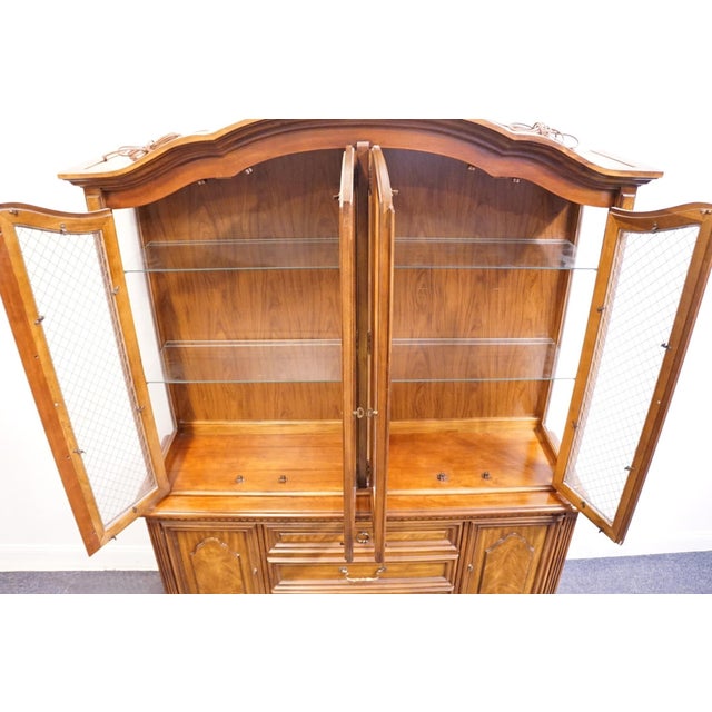 Stanley Furniture Solid Walnut Italian Provincial 66" Buffet W. Lighted Display China Cabinet W. Grilled Doors 8311-04 For Sale In Kansas City - Image 6 of 15