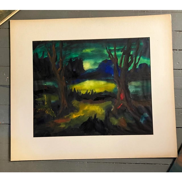 Mid-Century Modern Mid Century Modern 1960’s Original Vintage Abstract Landscape Watercolor Painting Signed For Sale - Image 3 of 7