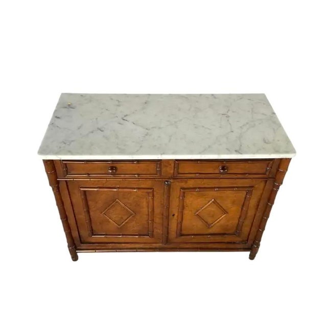 Traditional Birdseye Maple Faux Bamboo Marble Top Cabinet For Sale - Image 3 of 12