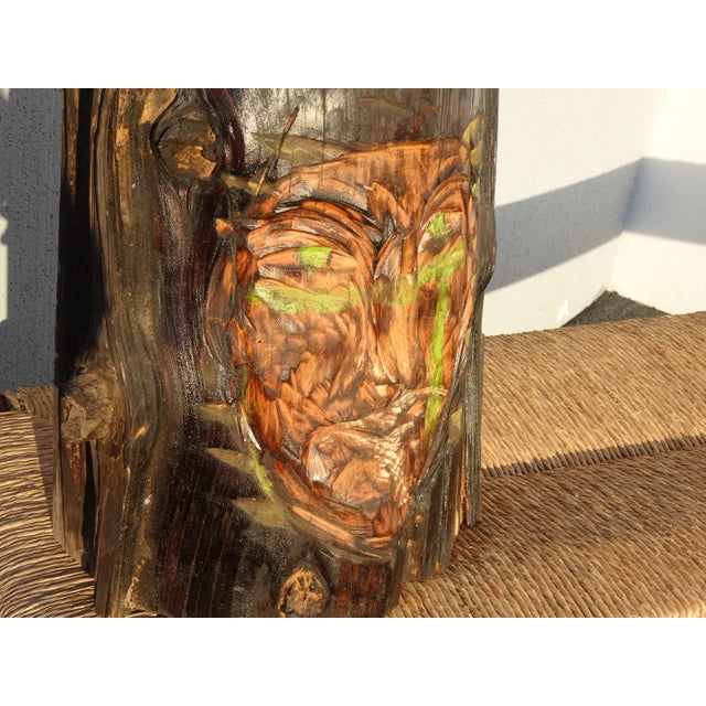 Vintage Hand Carved Face on a Wooden Log ~ Decorative Decor For Sale - Image 4 of 12