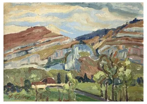 Henri Vincent Gillard, Les granges de Thônex, Oil on Canvas, Framed