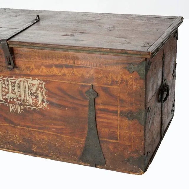 Antique Folk Art Grain Painted Blanket Chest with Strap Hinges, Dated 1846 For Sale - Image 12 of 13