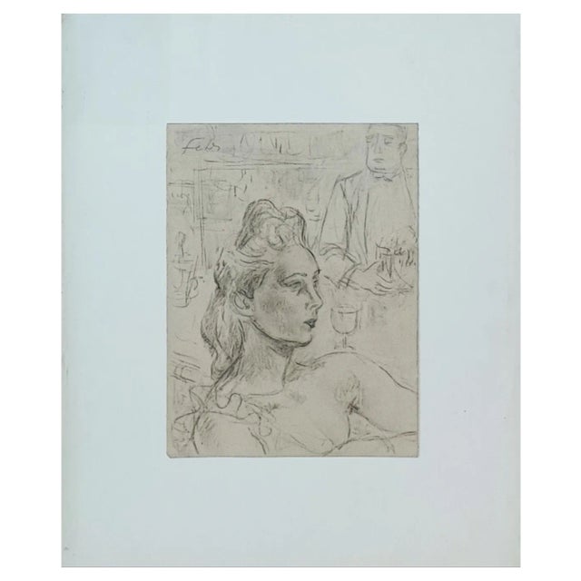 Henri Fehr, Attablée au bar, Crayon on Paper For Sale