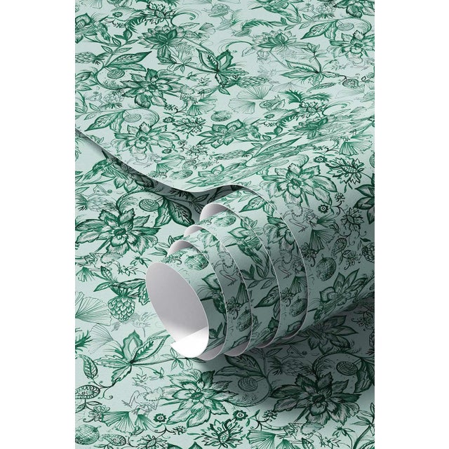 Textile Floral & the Frog Chinoiserie Grasscloth Wallpaper by House Party | Jade Green | 6 Yards For Sale - Image 7 of 7