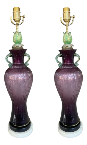 Italian Amethyst Art Glass Table Lamps, 1960s, Set of 2