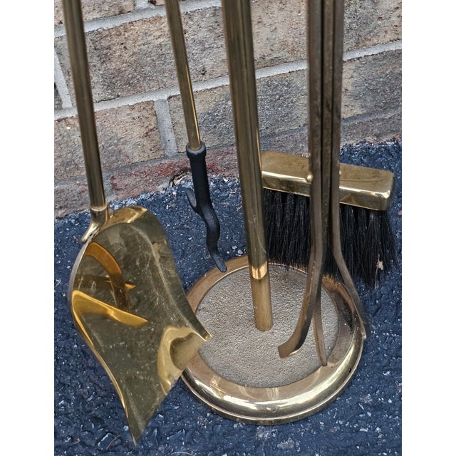 20th Century Neoclassical Solid Brass Fireplace Tools Set on Stand For Sale In Washington DC - Image 6 of 6
