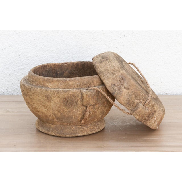 Wood Antique Bleached Wood Grain Bowl For Sale - Image 7 of 10