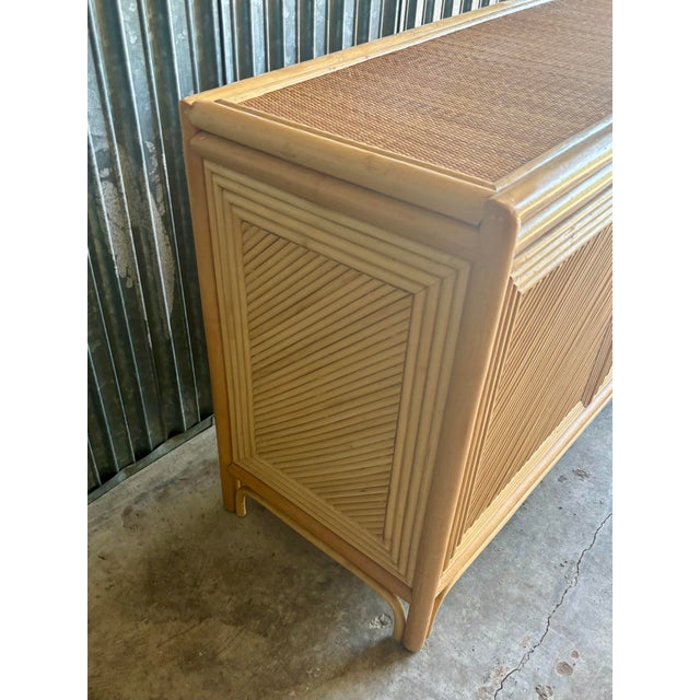 Wood Vintage Coastal Rattan Credenza - Split Reed Cabinet, 1970s For Sale - Image 7 of 9