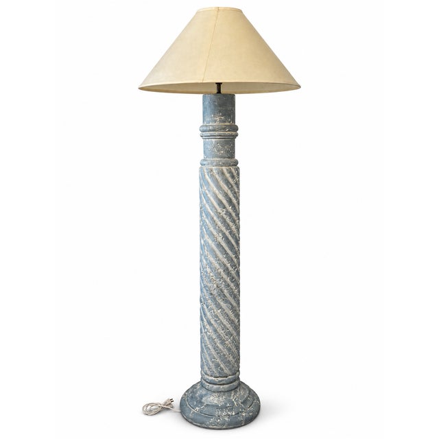 1980s Postmodern Blue-Gray Twisted Column Floor Lamp With Cream Empire Shade For Sale - Image 12 of 14