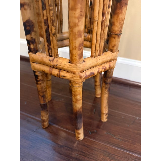 Vintage Hexagonal Tortoise Shell Bamboo Plant Stand Pedestal For Sale - Image 4 of 9