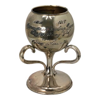 Antique Classic Three Handle Style Silverplate Bowling Trophy Cup Circa 1912 - 1913 For Sale