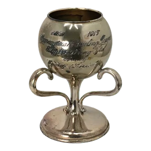 Antique Classic Three Handle Style Silverplate Bowling Trophy Cup Circa 1912 - 1913