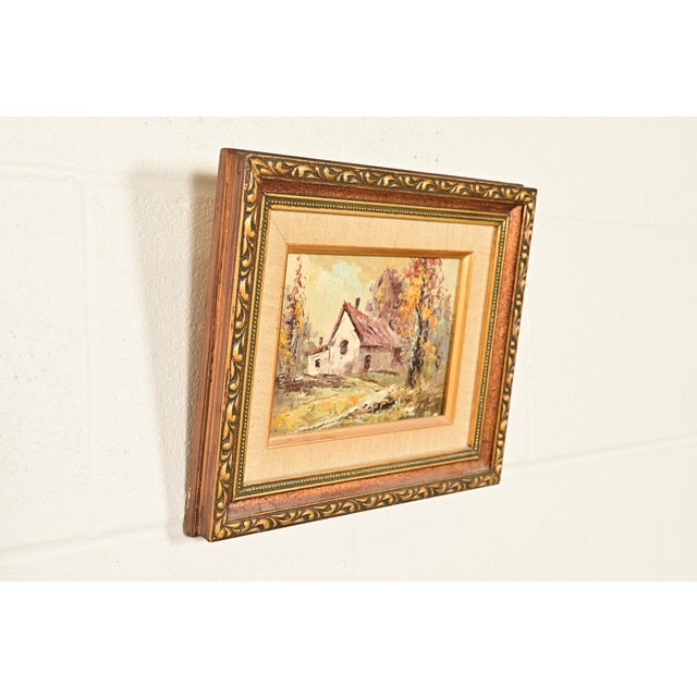 Original Artist Signed Impressionist Rural Landscape Oil on Canvas Painting of Cottage in Carved Giltwood Frame For Sale - Image 4 of 11