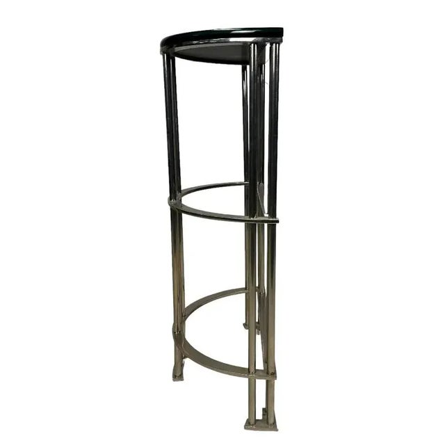 Late 20th Century Late 20th Century Demilune Console Table Attributed to Jean Michel Wilmotte Nickel Plated Steel Base With Black Glass Top Art Deco For Sale - Image 5 of 6