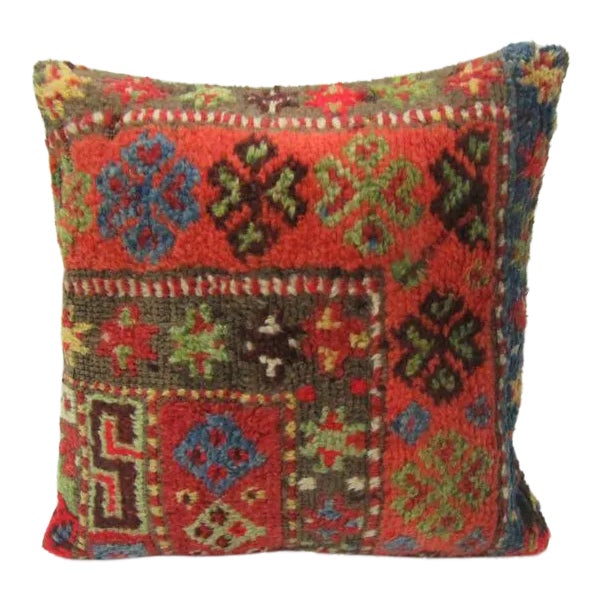 Turkish Vintage Kilim Orange & Green Decorative Pillow For Sale