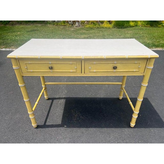 Mid-Century Modern Vintage Thomasville Allegro Yellow Faux Bamboo Writing Desk For Sale - Image 3 of 18