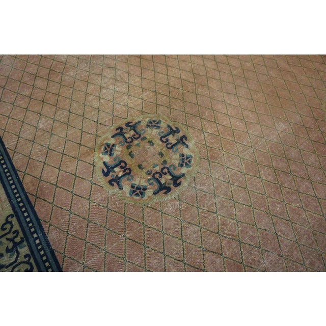 Rose Pretty Rose Background Color With Geometric Design Antique Chinese Rug For Sale - Image 8 of 14