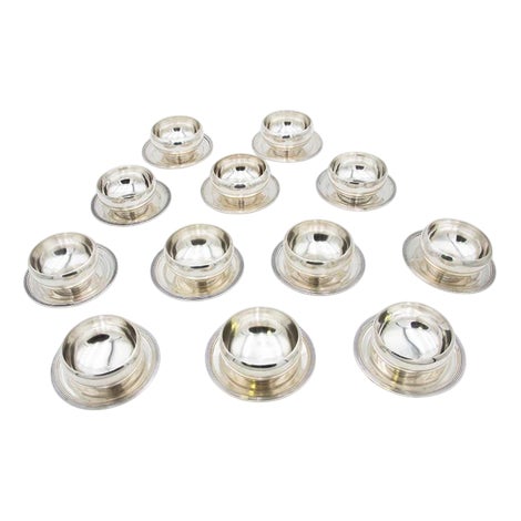 Washbasins in Plain Silver with Embossed Reliefs on the Bases, Set of 12 For Sale