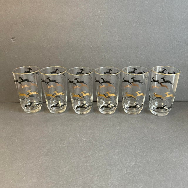 Mid Century Modern Gazelle Glasses Gold & Black Vintage Barware Set of 6 For Sale - Image 6 of 8