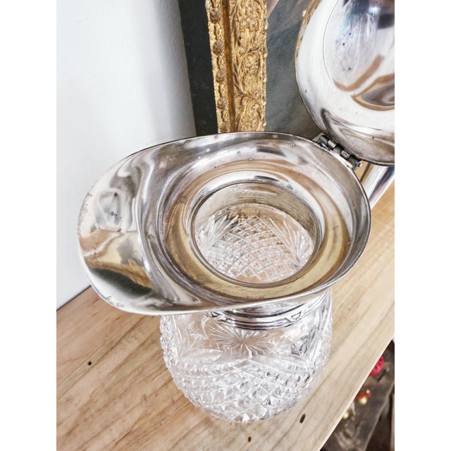 Traditional 1906 Silver Plate & Cut Glass Syrup Pitcher From the Plankinton House in Milwaukee For Sale - Image 3 of 11