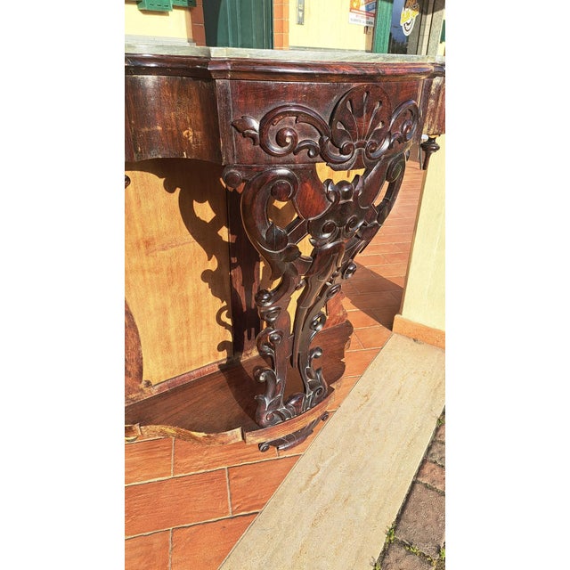 Louis Philippe Neapolitan Console Table in Walnut & Marble, 1800s For Sale - Image 3 of 7