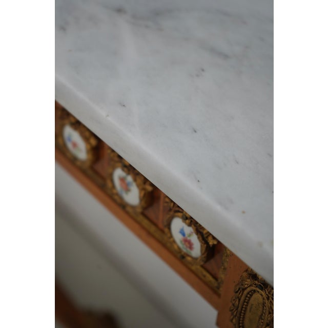 Brass French Louis XVI Style Porcelain Plaque Console & Mirror For Sale - Image 8 of 12