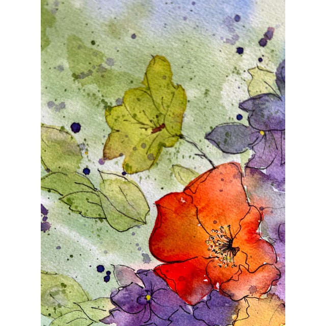 Original Framed Watercolor Painting “Iceland Poppies and Sweet Peas” For Sale - Image 11 of 12