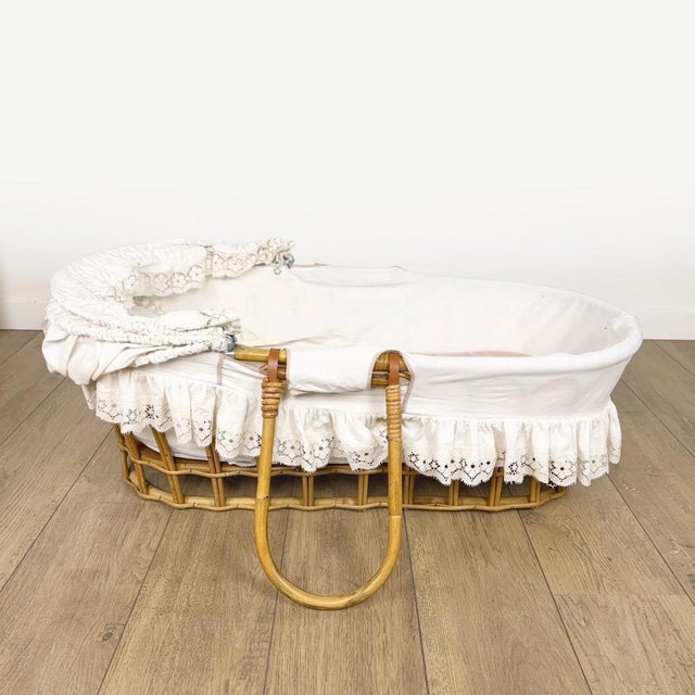 Beige Bohemian Rattan Basket on Stand, 1970s For Sale - Image 8 of 14