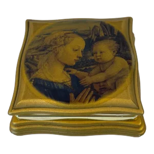 Vintage Italian Alabaster Hand Carved Trinket Box