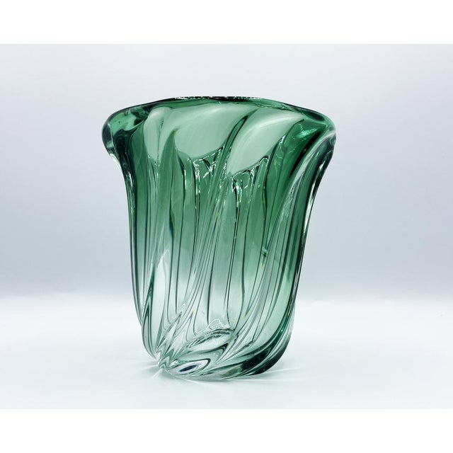Green Green Crystal Vase by Val Saint Lambert, 1960s For Sale - Image 8 of 14