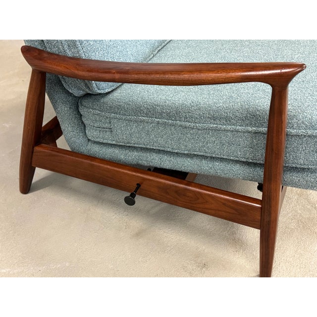 Wood Walnut Blue Recliner Lounge Chair Attributed to Milo Baughman For Sale - Image 7 of 8