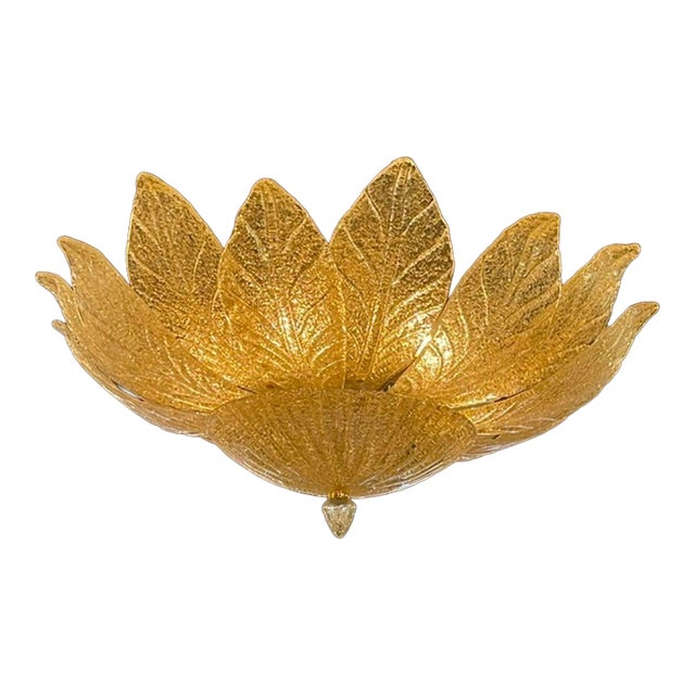 Murano Gold Granola Glass Leaf Form Flush Mount Chandeliers For Sale