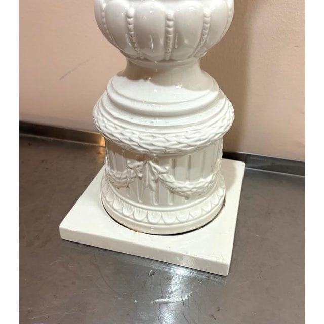 Italian White Ceramic Italian Lion's Head Column / Pedestal For Sale - Image 3 of 5