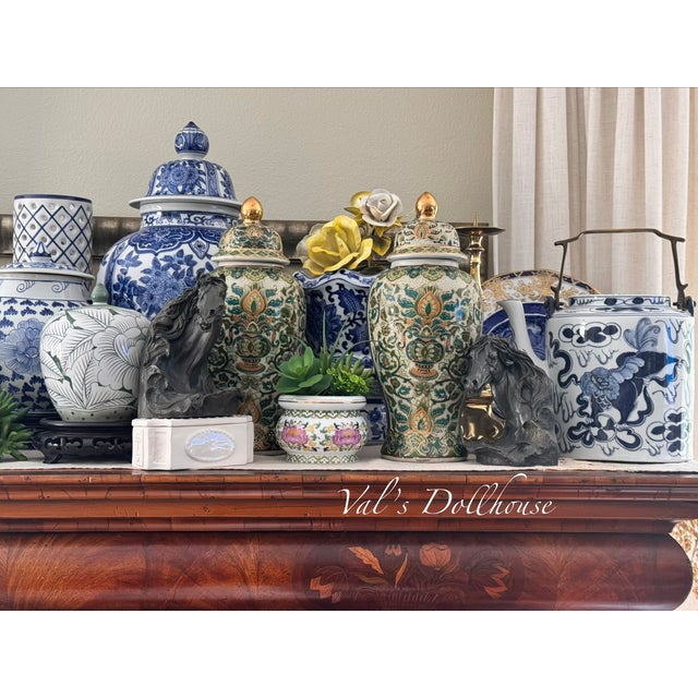 Mid-Century Aegean Blue & Green Chinoiserie Ginger Jars - A Pair For Sale - Image 14 of 16