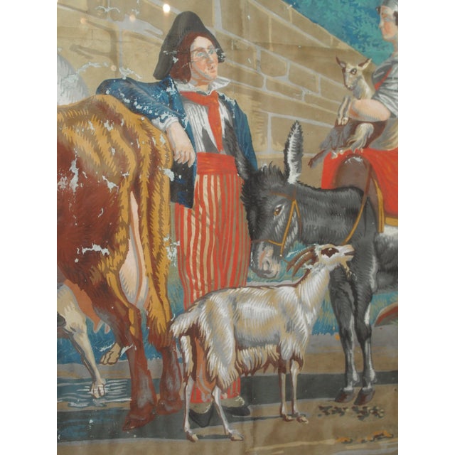 Early 19th Century Large Early 19th C. Gouache Painting, "By the Water Trough" For Sale - Image 5 of 8