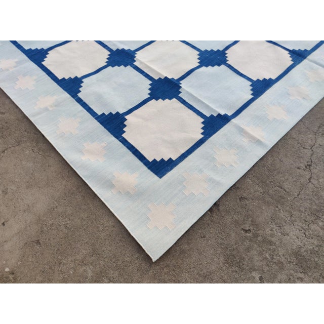 Not Yet Made - Made To Order Handmade Cotton Natural Vegetable Dyed Reversible Light and Indigo Blue and White Box Pattern Vista Rug - 8'x10' For Sale - Image 5 of 11