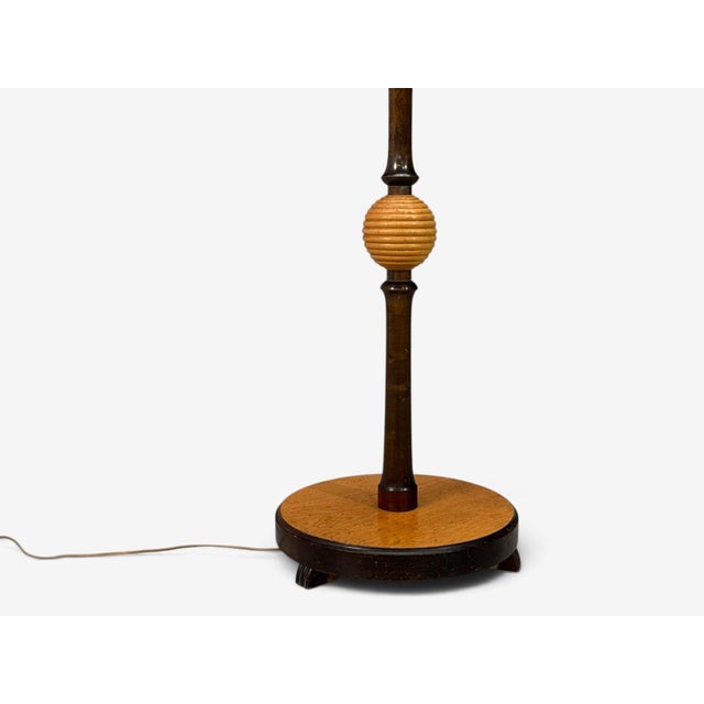 1930s Art Deco, Adjustable Floor Lamp, Birch, Brass, Fabric For Sale - Image 10 of 12
