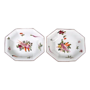 Antique Chelsea Porcelain Dishes Painted With Vegetables