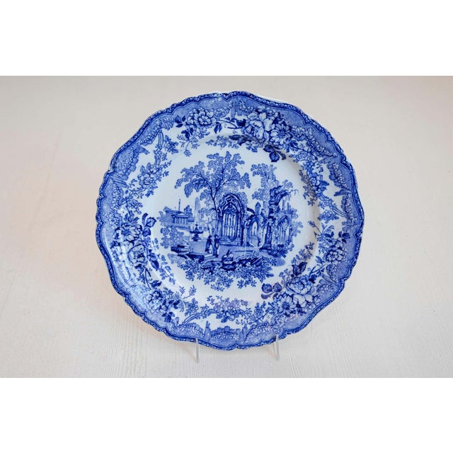 19th Century English Blue and White Transfer Plates with Gothic Ruins Motifs, 19th Century For Sale - Image 5 of 7