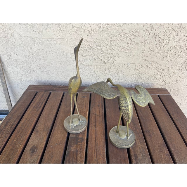 Mid-Century Modern Mid Century Korea Brass Cranes Figurines - Pair For Sale - Image 3 of 7