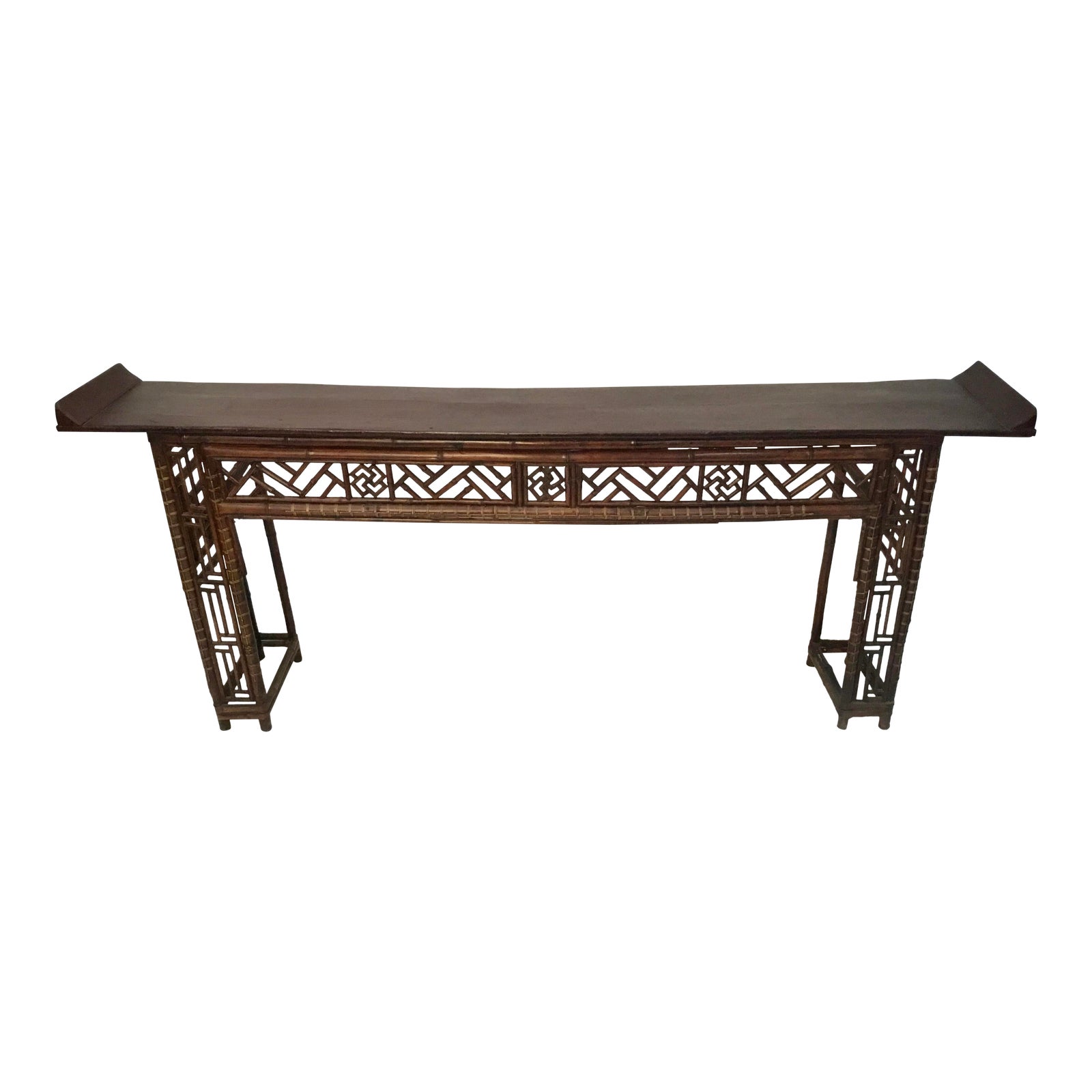 Vintage Chinese Bamboo Console Table With Red Laquer Top Chairish